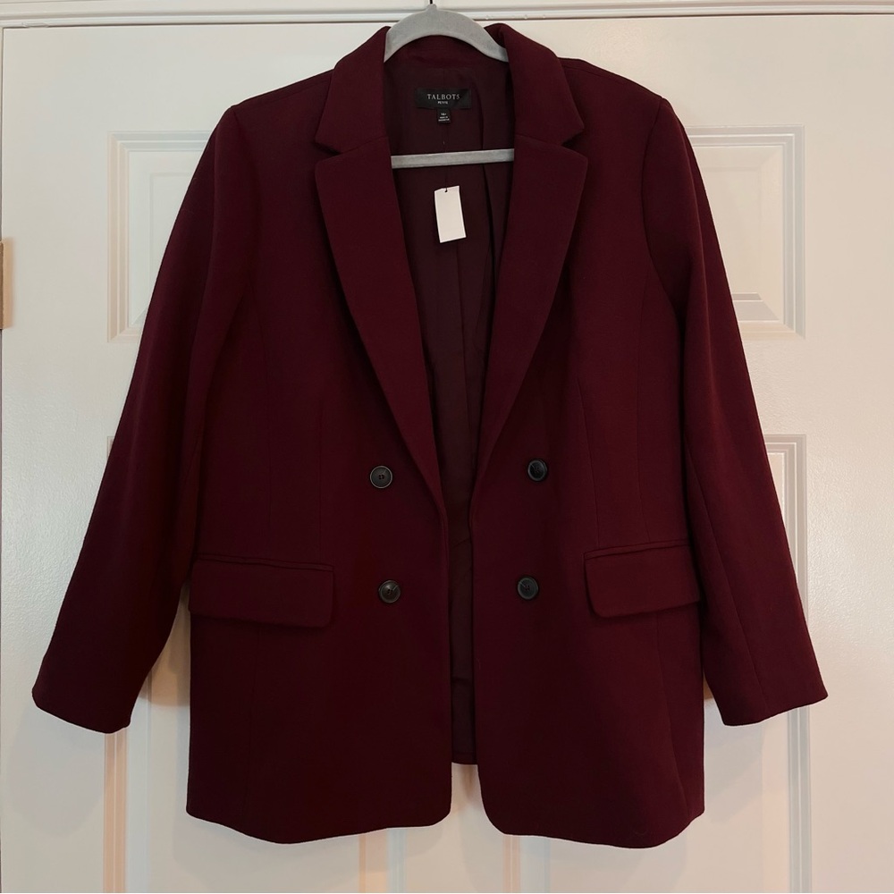 NWT Talbots Knit Blazer Size 16P Petite Rich Burgundy Open Front Stretch ~ $189 - Picture 2 of 11